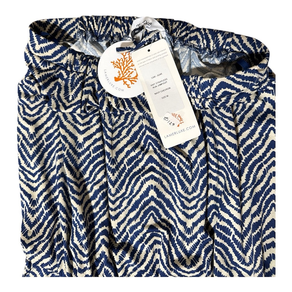 La Mere Lux Navy and White Strapless Jumpsuit length 53 ptp 12 is 30.5 - Picture 4 of 4